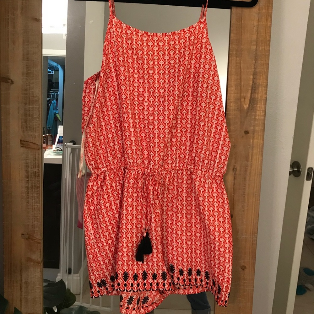 Red pattern print romper